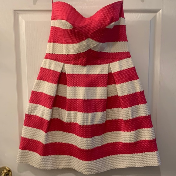 JEALOUS TOMATO BODYCON STRAPLESS DRESS :HOT PINK/OFF WHITE SZ M::EXPOSED ZIPPER - Picture 2 of 7